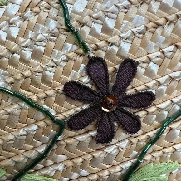 Unbranded Woven  Straw Raffia Beach Large Lined Floral Sequins‎ Tote Basket - Picture 11 of 15